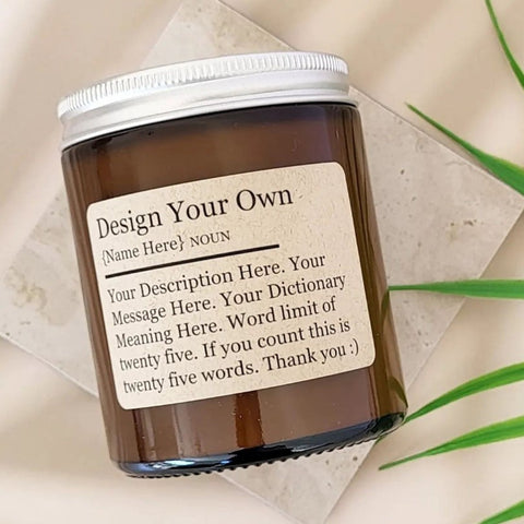 Design Your Own  | DICTIONARY MEANING | Personalised | Custom | Amber Glass | Soy Candle Jar