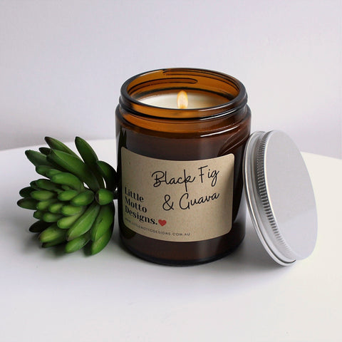 Artisan Soy Candle | BLACK FIG & GUAVA | Amber Glass Jar | 2 SIZES