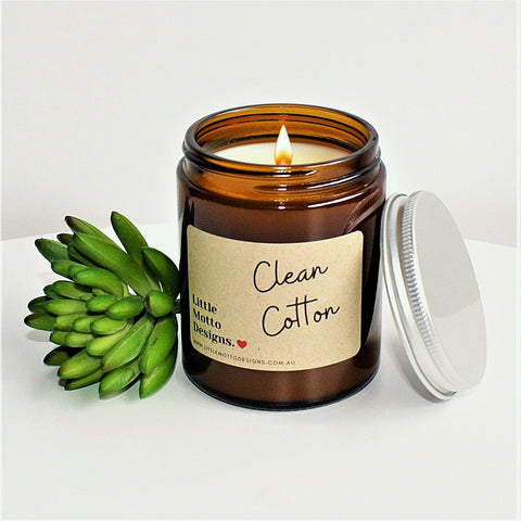 Artisan Soy Candle | CLEAN COTTON | Amber Glass Jar | 2 SIZES