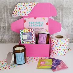 TEA-RIFIC TEACHER Mini Custom Hamper | PERSONALISED | Candle & Tea Gift Pack | Thank You | Christmas | Kris Kringle