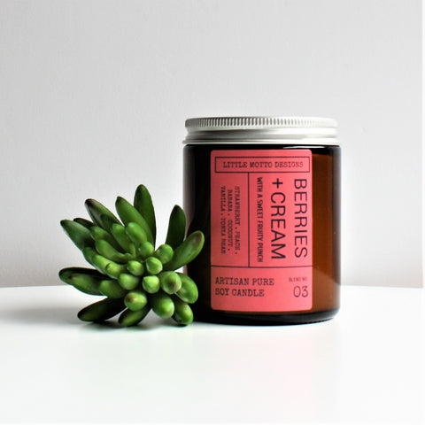 Artisan Soy Candle | BERRIES & CREAM | Amber Glass Jar | Everyday Brights | Fragranced Candle