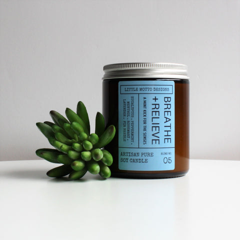 Artisan Soy Candle | BREATHE & RELIEVE | Amber Glass Jar | Everyday Brights | Fragranced Candle