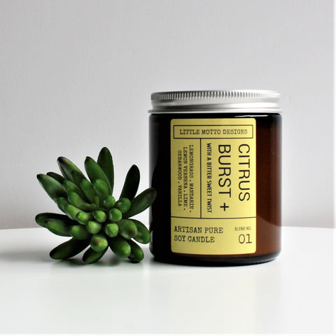 Artisan Soy Candle | CITRUS BURST | Amber Glass Jar | Everyday Brights | Fragranced Candle