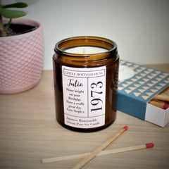 CUSTOM YEAR Candle | Personalised Gifts | Create Your Own Candle Label | Amber Glass Jar