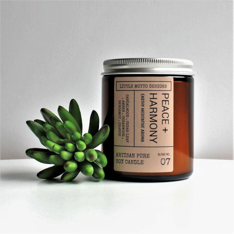 Artisan Soy Candle | PEACE & HARMONY | Amber Glass Jar | Everyday Brights | Fragranced Candle